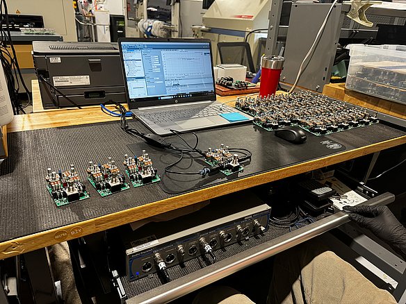 Detailed View of an Test Bench with APx515 testing board assemblies
