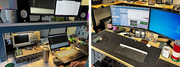 Modern Electronics Workstation and Dual Monitor Setup