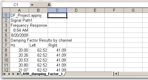 exported data file in excel